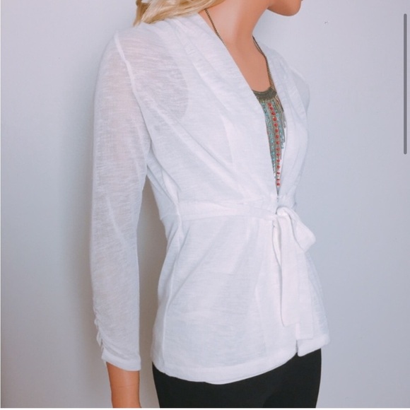 The Limited semi-sheer white tie front belted cardigan - Picture 13 of 13